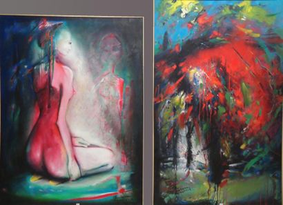 null Ensemble de deux toiles GRAZYNA TARKOWSK le miroir d'âme huile sur toile signée...