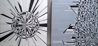 null Ensemble de deux toiles THOMAS CANTO clockwork gris-2010 technique mixte sur...