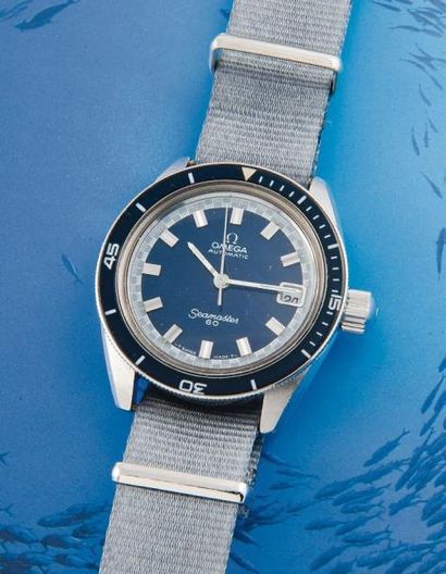 OMEGA (SEAMASTER 60 / SUB BLUE), VERS 1968 Montre de plongée en acier à fond vissé...