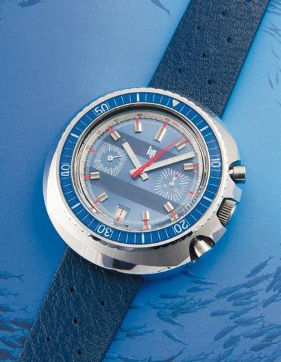 LIP (CHRONOGRAPHE PLONGÉE), VERS 1970 Imposant chronographe de plongée en acier de...