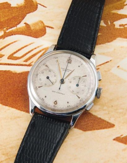 UNIVERSAL GENEVE (CHRONOGRAPHE UNI - COMPAX), VERS 1950 Chronographe de pilote en...