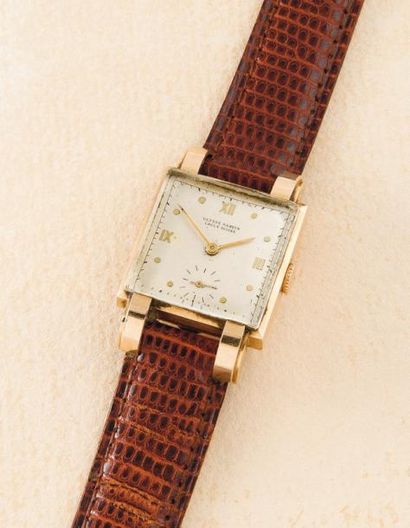 ULYSSE NARDIN (CARRÉ ART DÉCO), VERS 1940 Montre carrée à anses stylisées et surdimensionnées...