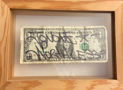 JONONE (Américain, né en 1963) Marker on one dollar bill. 2,5 x 5,9 in Framed