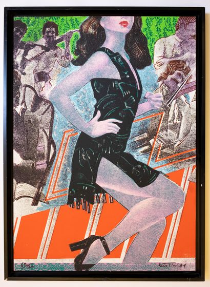Gianni Bertini (italien, 1922-2010) Flamenco, 1981. Sérigraphie en couleurs sur toile....