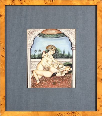 Lot of two painted miniatures with erotic...