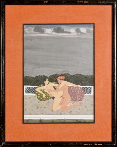 null Set of five painted miniatures, with erotic decor

India, early 20th century

Sight...