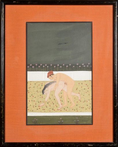 null Set of five painted miniatures, with erotic decor

India, early 20th century

Sight...