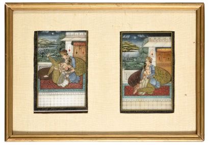 null Set of four painted miniatures, decorated with erotic scenes

India, early 20th...