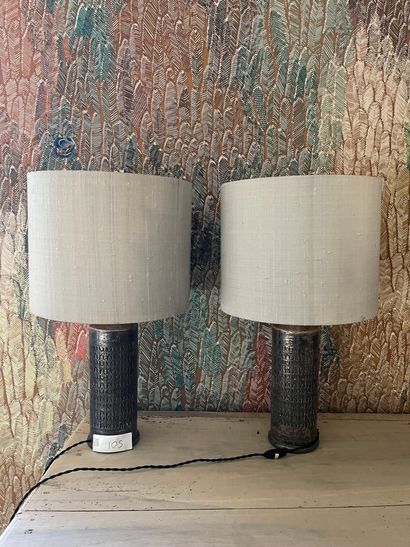 Pair of ceramic lamps with BERGBOMS decoration,...