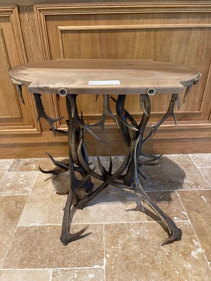 Pedestal table with deer wood base and natural...