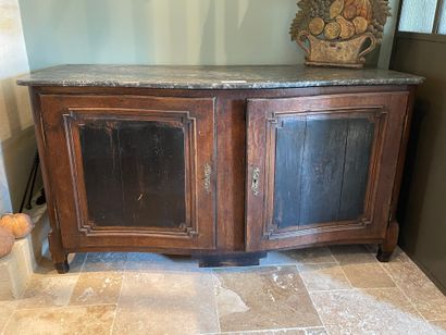 null Hunting sideboard with two moulded doors in natural wood and painted black,...