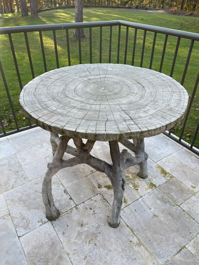 null Bench, table and pedestal table in cement, reconstituted stone simulating tree...