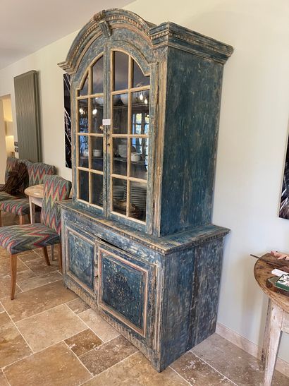 null Piece of furniture with two bodies in wood with an antique blue-grey patina,...