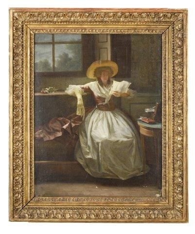 null Attribué à HENRI PIERRE DANLOUX (1753-1809)

Jeune femme lisant une lettre devant...