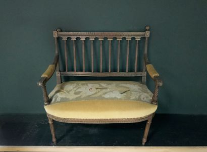 null Small gilded wood sofa with a columned backrest (missing) Twisted armrests and...