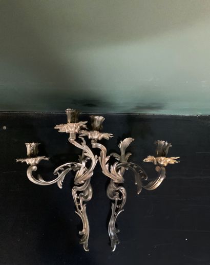  Pair of two lights sconces in silver plated...