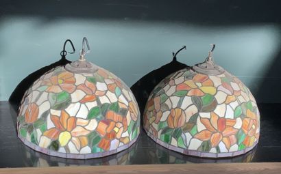 Pair of glass and pewter suspensions with...