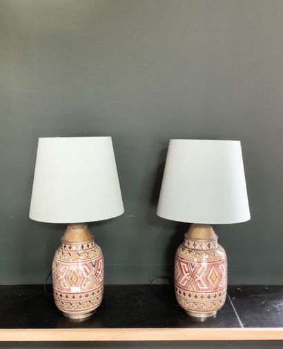 null 
Pair of polychrome ceramic lamps with geometric decoration

Moorish style




H...