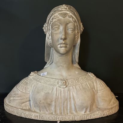 Bust of young woman in white marble representing...