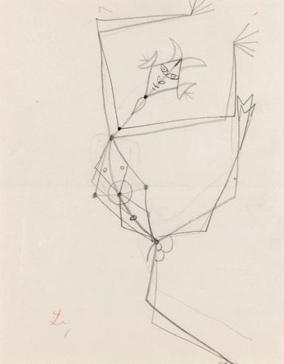 Jean COCTEAU (1889-1963) Faune dansant Dessin au crayon noir, monogrammé au crayon...