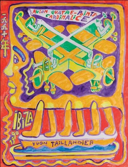 Yvon TAILLANDIER (né en 1926) Ibiza Acrylique et crayon sur papier, signée et datée...