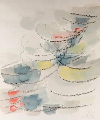 Antonio LAGO RIVERA (1916-1990) Abstraction 1956 Aquarelle et fusain sur papier,...