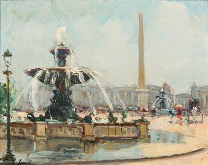 Georges LAPCHINE (1885-1950-51) Place de la Concorde Huile sur carton, signée en...