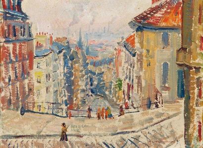 Mieczyslaw LURCZYNSKI (1907-1992) Vue de Montmartre Huile sur carton, signée et située...