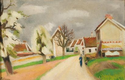 Robert LOTIRON (1886-1966) A l'entrée du village Huile sur toile, signée en bas à...