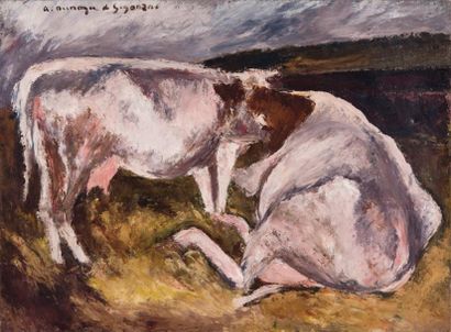 André DUNOYER DE SEGONZAC (1884-1974) Les vaches Huile sur toile, signée en haut...