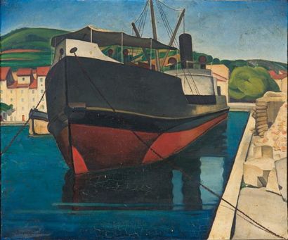 M.BRIGGS (XXe siècle) Le cargo, 1921 Huile sur toile 54 x 64,5 cm
