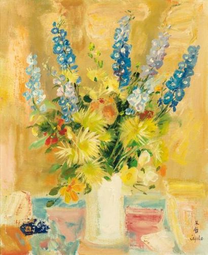 LE PHO (1907-2001) Bouquet de fleurs Huile sur toile, signée en bas à droite 73 x...