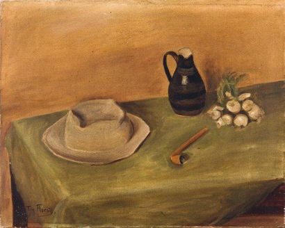 Tin FLORIAS (1897-1969) Nature morte à la pipe Huile sur toile, signée en bas à gauche...