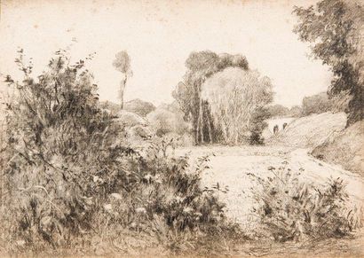 Pierre PRINS (1838-1913) Paysage Fusain sur papier 32 x 44,5 cm