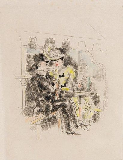 Pierre de BELAYE (1890-1947) En terrasse Lithographie en couleur, signée et datée...