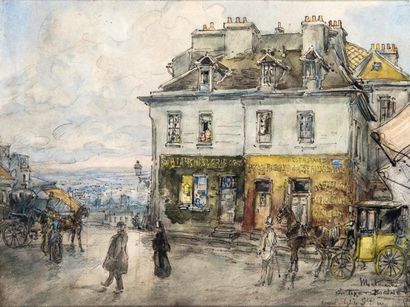 Georges TIRET BOGNET (né en 1855) Montmartre Aquarelle, signée en bas à droite 20,5...