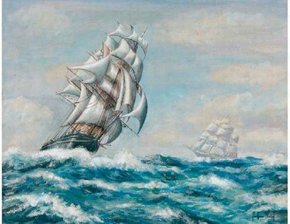 Montague DAWSON (1895-1973) Voilier sous le vent Aquarelle avec rehauts de gouache,...