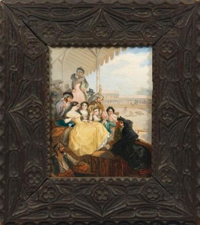 Gabriel de MONTAUT (né en 1798) Scène de Tauromachie Huile sur toile, signée et datée...