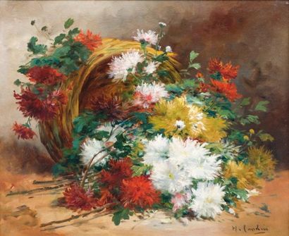 Eugène CAUCHOIS (1850-1911) Panier fleuri Huile sur toile, signée en bas à droite...