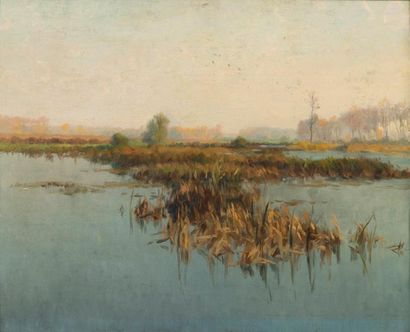 Alexandre JACOB (1876-1972) Les étangs Huile sur panneau, porte le cachet d'atelier...