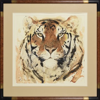 David LEUNG (XXe) David LEUNG (XXe)

Tête de tigre

Aquarelle, signée en bas à gauche

56,5...
