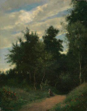 CHINTREUIL ANTOINE 1816-1873 Chemin à l'orée de la forêt Huile sur toile signée en...