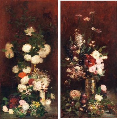 BAIL JOSEPH 1862-1921 Composition aux fleurs blanches Composition aux roses, girofles...