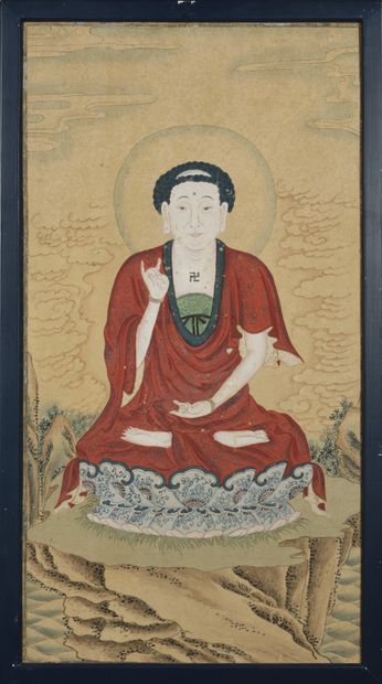 null Buddha
Chine, circa XIXe siècle
Pigments sur papier.
82 x 43 cm
Collé sur carton,
encadré...