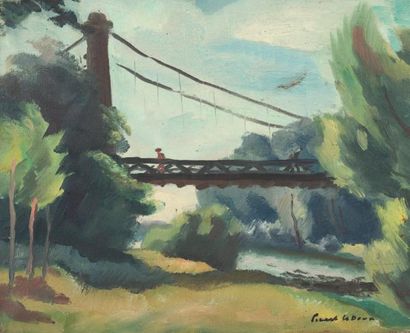 Pierre LEDOUX Le pont Huile sur toile signée en bas à droite 32 x 40 cm