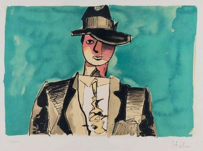 HÉLION Jean (1904-1987) Composition homme au chapeau Lithographie en couleur, signée...