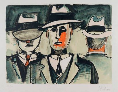HÉLION Jean (1904-1987) Composition aux trois chapeaux Lithographie en couleur, signée...