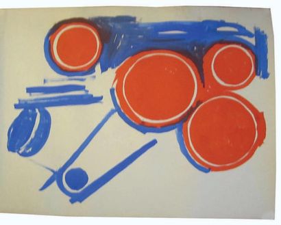 ALEXANDRE CALDER 1898-1976 Composition, quatre ronds orange Gouache sur papier, non...