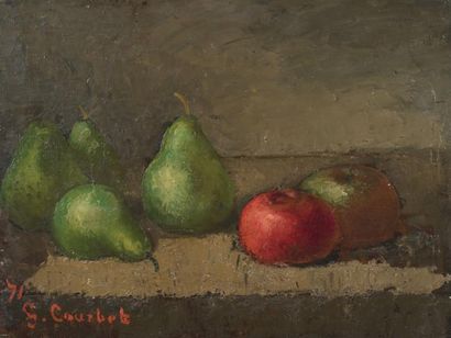 Gustave COURBET (1819-1877) et Collaboration, c,1872 Nature-morte pommes et poires...