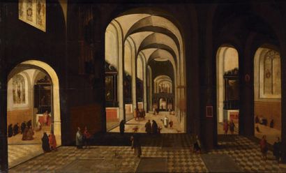Pieter NEEFS le JEUNE (Anvers 1620 - après 1659) Intérieur d'église Panneau parqueté...